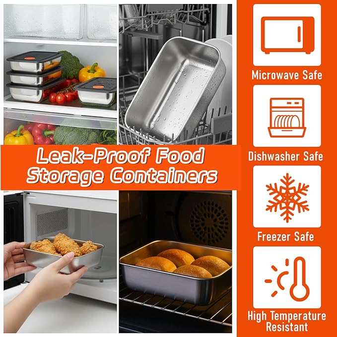 10 Set Stainless Steel Food Containers with Lids, Metal Leak-Proof Food Storage Containers Reusable Stackable Meal Prep Container for Lunch Picnic Travel, Dishwasher & Freezer Safe (16 oz)