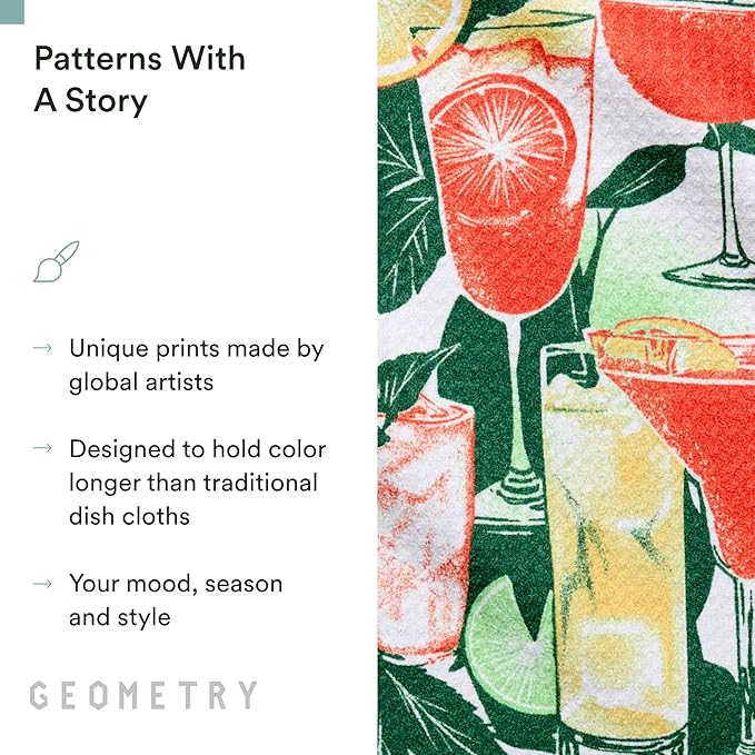 GEOMETRY Dishcloth – Spring & Summer Collection – Quick-Dry, Ultra-Absorbent, Reusable Microfiber Kitchen Towels for Drying & Cleaning - Summer Refreshments - 3 Pack