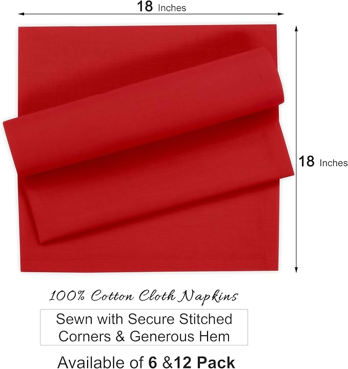 Ruvanti Cloth Napkins Set of 12, 100% Cotton High GSM 18x18 Inches Soft, Washable, Highly Durable & Absorbent, Perfect for Parties, Christmas, Thanksgiving Dinners – Flame Scarlet