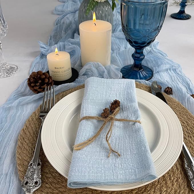 EHLDekol Cheesecloth Gauze Cloth Napkins 6 Pack 16x16 Inches 100% Natural Soft Cotton Weddings Decorative Parties Family Everyday Use Bulk Linen Dinner Napkins (Baby Blue, 6 Pack)