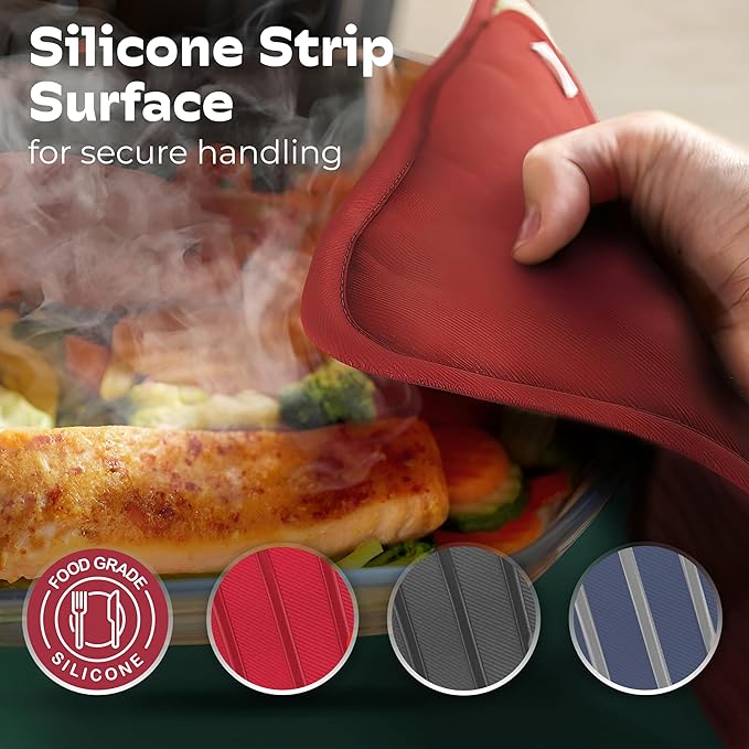 Big Red House - Silicone Pot Holders - Set of 2 Red - 10x3 - Heat Resistant to 536 F / 280 C Kitchen Protectors Hot Pans Baking Professional Grade Cooking Mitts