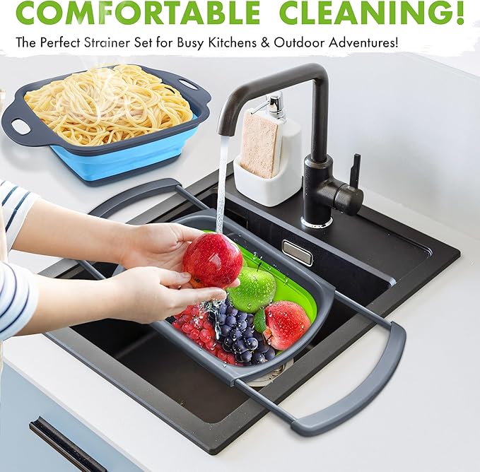 Silicone Collapsible Colander Sink Colander Collapsible Camping Versatile Collapsible Strainer Sink strainer basket over Sink Strainer