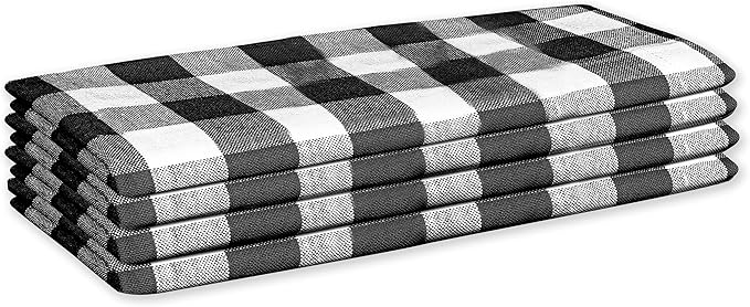 Cloth Napkin 100% Cotton 18Inch x 18Inch Decorative Gingham Buffalo Check Plaid Washable Napkins Table Napkin for Dining, Kitchen, Parties & Camping - Black White (Set of 4)