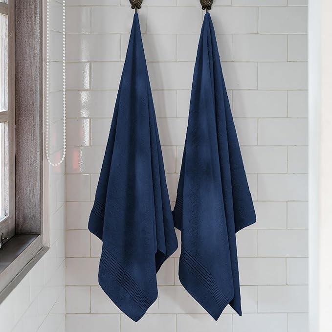 Mocassi Luxury 100% Turkish Cotton 2-Pack Bath Towel Set- Ultra Soft, Quick Dry Highly Absorbent 27 x 54 inch Premium Spa Hotel Quality 2PC Bath Towels - Luxurious Soft Bathroom Towels, Navy Blue