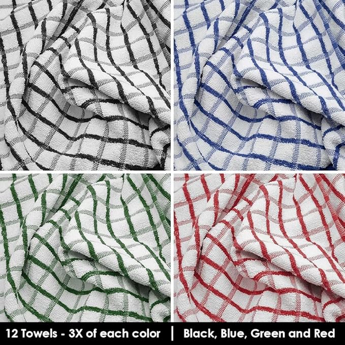White Classic [12 Pack] Premium Dish Cloths for Kitchen - Heavy Duty Absorbent 100% Cotton 410 GSM Terry Kitchen Towels, 12x12 (Multi)