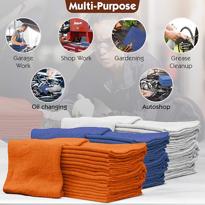 Nabob Wipers Auto Mechanic Shop Towels 100 Pack Bulk Rags 100% Cotton Commercial Grade Shop Rags Size 14"x14" (100 Pack, Blue)