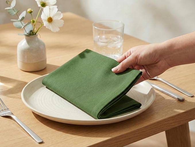 PurpleEssences Set of 12 Cloth Dinner Napkins 100% Cotton 18x18 Inch - Soft Durable Washable - Ideal for Farmhouse Party Spring Easter Summer - Perfect Everyday Use Table Linen - Sage Green
