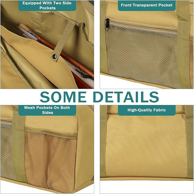 Grill Tool Storage Bag, Large Grill Utensil Storage Caddy with Pockets, BBQ Tools Storage Bag for Outdoor Camping(Brown)