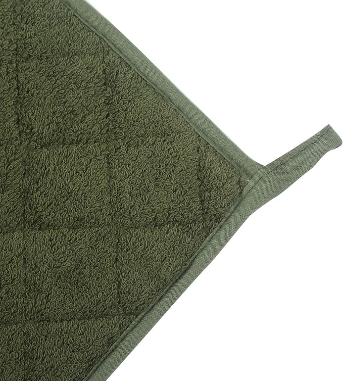 Pot Holders for Kitchen, 100% Cotton Terry Pot Holder Set of 5, Heat Resistant Hot Pads for Cooking, Baking, Hot Dishes and Countertop Protection, Olive Green