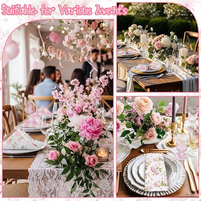 Floral Cloth Napkins 6 Patterns Washable Dinner Tea Party Napkins Reusable Plant Flowers Square Napkin Cotton Towel Decorative for Spring Wildflower Party(Bow Hydrangea,12 Pcs)