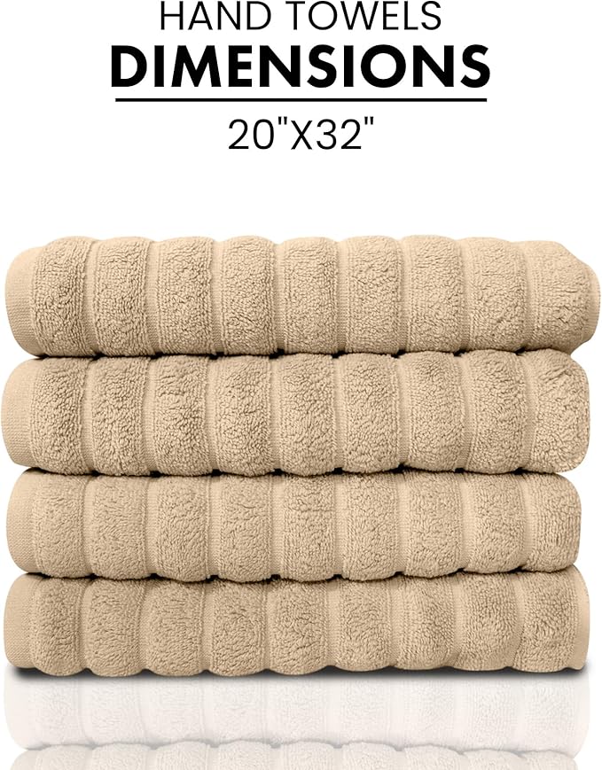 Classic Turkish Towels CTT Luxury Hand Towels for Bathroom Set of 4, 100% Turkish Cotton, Quick Dry & Comfy Towels for Hotel & Spa, Highly Absorbent | 20"x32" (Almond Beige)