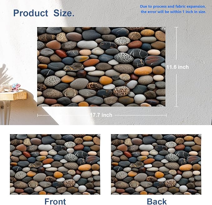 Batmerry Pebbles Various Textures Placemats, Assorted Smooth Stones Washable Linen Table Mats for Kitchen Table Double Insulation Decor Dining Set Indoor Outdoor 12X18 in Set of 6
