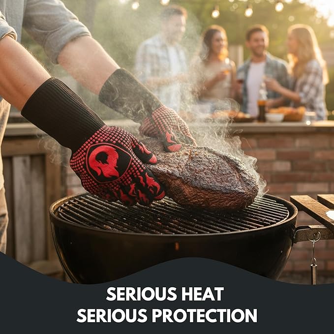 BBQ Grill Gloves, 1472°F Extreme Heat Resistant Grilling Gloves Non-Slip Oven Mitts Potholder, Perfect for Barbecue, Cooking, Baking, Fireplace, Smoker - 2 Pair