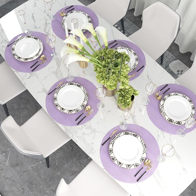 Set of 4 Round Placemat 15 Inch Soft Linen eco-Friendly Fabric Handcrafted Machine Washable Indoor & Outdoor Tablemat Lilac