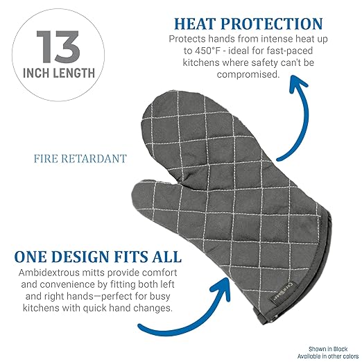 San Jamar 800FG13-BK BestGuard Commercial Heat Protection Up to 450° F Oven Mitts (Pair), 13" Length, Black