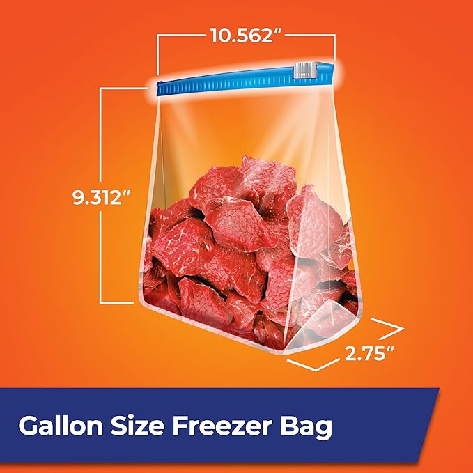 Hefty Slider Freezer Kitchen Storage Bags, Gallon Size, 56 Count