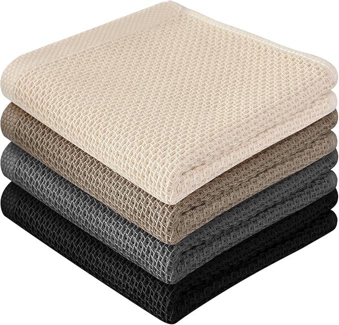 100% Cotton Waffle Weave Kitchen Towels, 4 Pack Dish Cloths for Washing Dishes, Ultra Soft Absorbent Dish Towels, Quick Drying Kitchen Rags, 13 x 28 Inches, Mixed Color