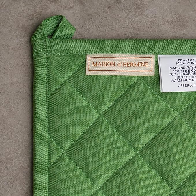 Maison d' Hermine 100% Cotton Oven Mitt & Pot Holder Set (7.5"x13" & 8"x8") Heat Resistant BBQ Cooking Gloves with Loop Baking Grilling Kitchen Gifts for Mothers Day Spring/Summer (Basse Cour)