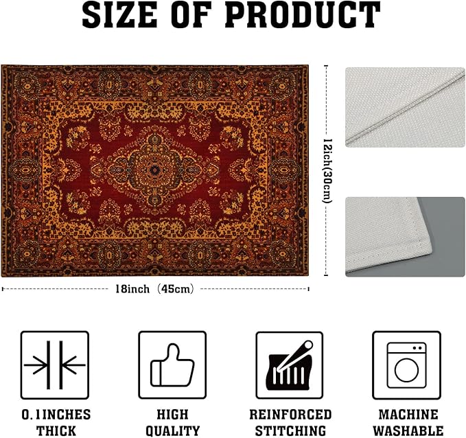 aportt Red Gold Boho Placemats Set of 4 Bohemian Vintage Retro Rug Carpet Linen Washable Kitchen Dining Table Mats Stain Heat-Resistant Desktop Decor Place Mats for Home Party Indoor 12x18 in