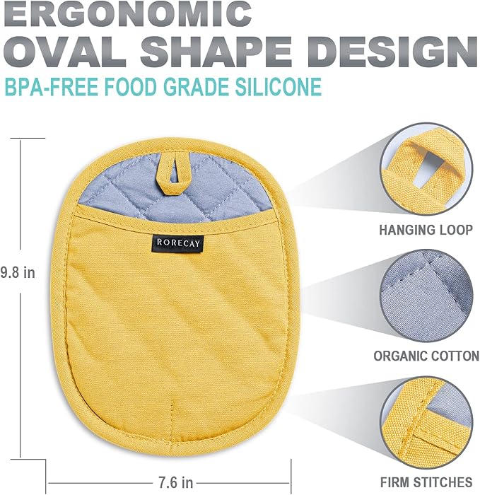 2-Pack Silicone Pot Holders for Kitchen Heat Resistant up to 500°F, Non-Slip Large Hot Pads with Pocket, Quilted Liner Trivets for Countertops Hot Pots and Pans (Yellow)
