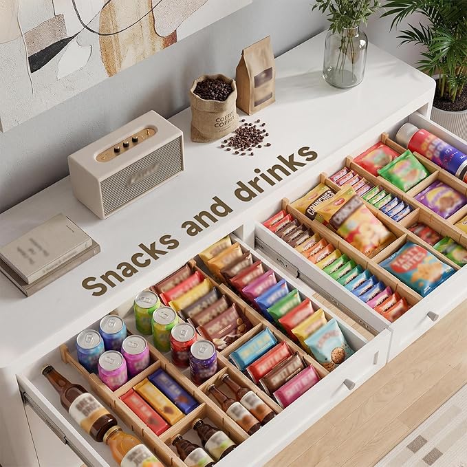 Bamboo Drawer Dividers, Expandable Kitchen Drawer Organizer, Include 8 Dividers, 8 Small Inserts and 8 Medium Inserts for Home, Office, Dressers (Short-8 Dividers)