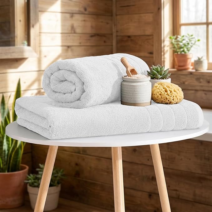 RIVERSIDE Pack of 4 Premium Extra Large White Bath Towels 30 x 60 Inches, 100% Cotton, Super Soft & Highly Absorbent, Larger & Lighter Weight, Quicker to Dry, Perfect for Bathroom