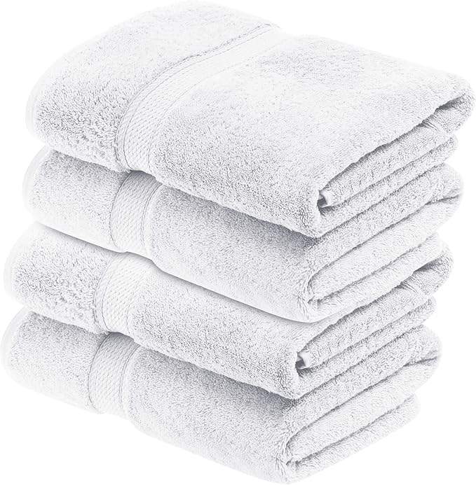 Superior Egyptian Cotton Pile Bath Towel Set of 4, Ultra Soft Luxury Towels, Thick Plush Essentials, Absorbent Heavyweight, Guest Bath, Hotel, Spa, Home Bathroom, Shower Basics, White