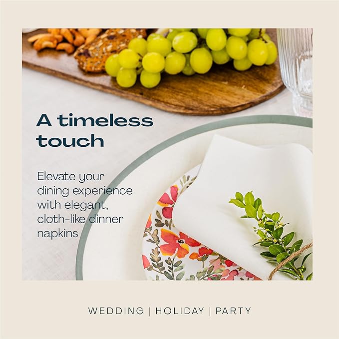Lintext Disposable Linen-Feel Guest Towels - 12" x 17" Cloth-Like Hand Towels - Made In USA, Soft And Absorbent Paper Napkin For Bathroom, Kitchen, Or Event [Extra-Soft - Pack of 50], White