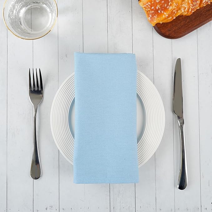 Solid Color Cotton Blended Dinner Cloth Napkins - Set of 12 (17 x 17 inches) - for Events & Home Use (Sky Blue)