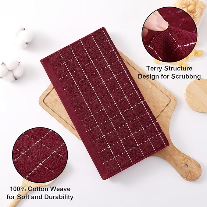 Homaxy 100% Cotton Terry Kitchen Dish Cloths, Ultra Soft and Absorbent Dish Towels for Kitchen, Suitable for Drying and Washing Dishes, 8 Pack, 12 x 12 Inches, Brick Red