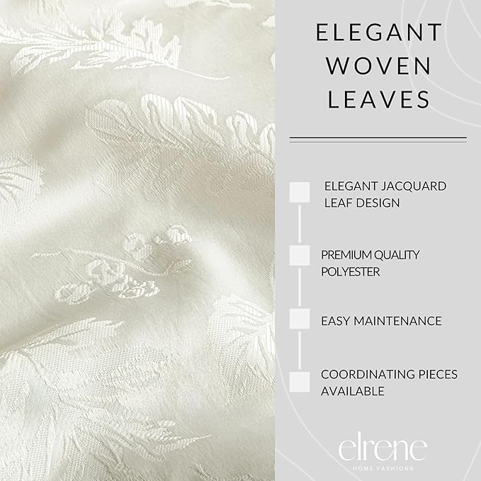 Elrene Home Fashions Elegant Woven Leaves Jacquard Damask Wrinkle Resistant Tablecloth, 60" x 102, Oblong, Ivory