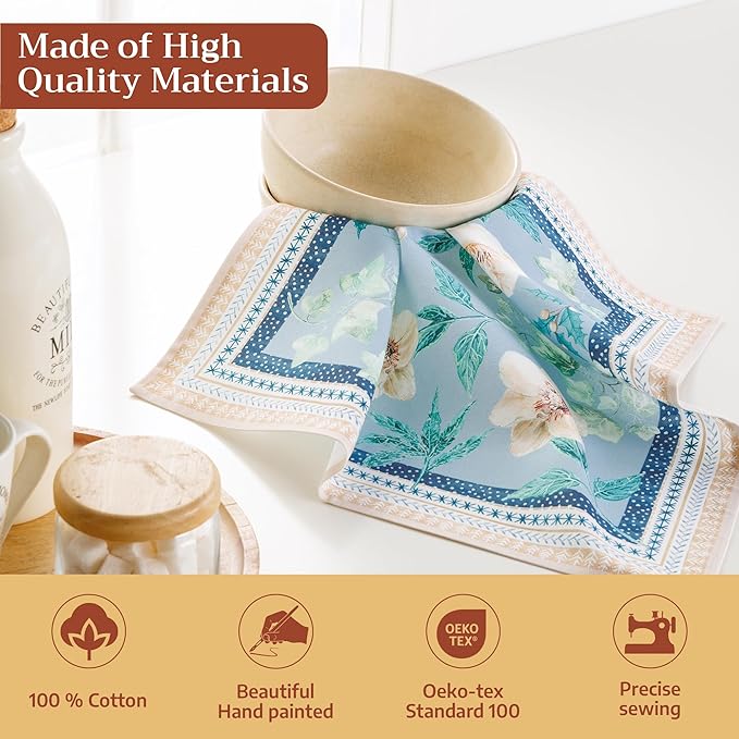 Maison d' Hermine Cloth Napkins Set of 4 100% Cotton Everyday Reusable Square Napkins Cloth Washable Dinner Party Wedding Restaurant Gifts for Mothers Day Spring/Summer (Winter Floral, 18" x 18")