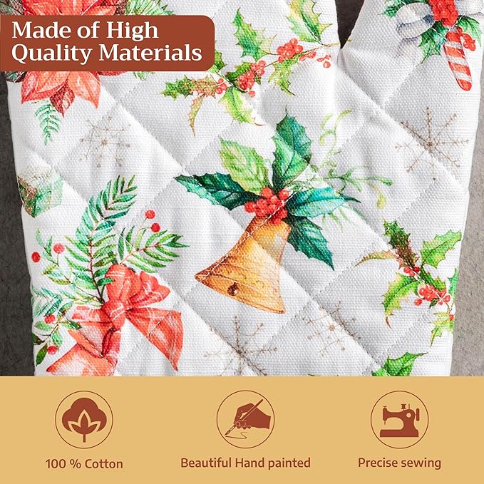 Maison d' Hermine Oven Gloves 100% Cotton Oven Mitt 7" x 13" with Loop Heat Resistant BBQ Cooking Gloves for Thanksgiving Christmas Decorations Baking Handling Hot Pans (Pack of 1, Chromo)