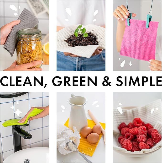 SUPERSCANDI 10 Pack Reusable Cleaning Cloths - 100% Biodegradable & Compostable | Washable Swedish Dishcloth - Food-Safe & Plastic-Free | Kitchen Cloth Suitable for Any Surface, Pink Green Blue