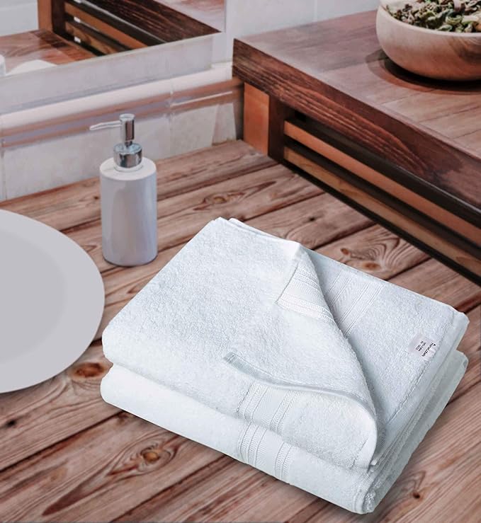 Large Bath Towels Set of 4 – 27x54 Inches – 100% Cotton – Quick Dry & Highly Absorbent – Durable for Bathroom, Spa & Hotel Use – White