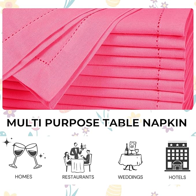 Homidate 100% Cotton Cloth Dinner Napkins Set of 12 – 18x18 Baby Pink Hemstitched – Soft Durable Machine Washable Fabric Napkins for Weddings, Parties & Holidays
