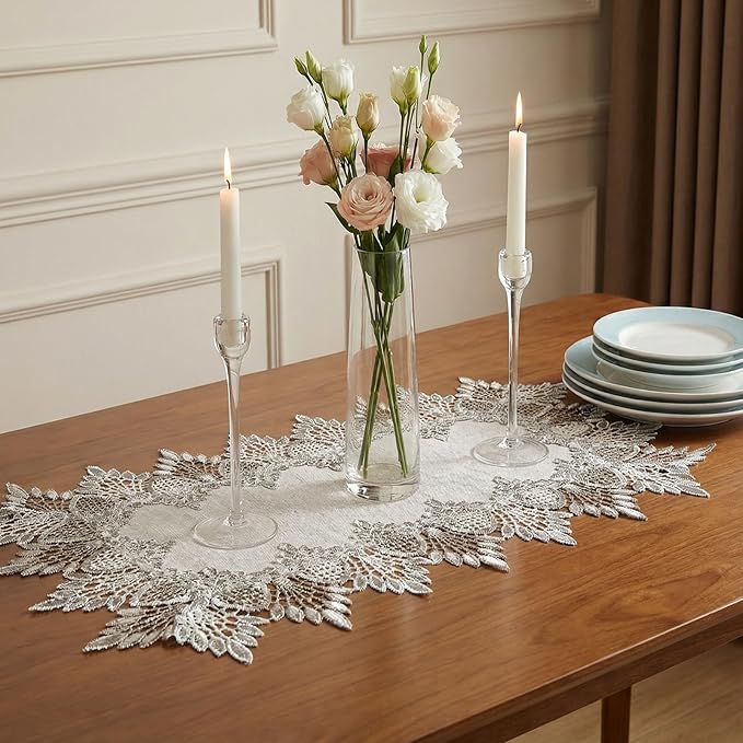 Natural Linen Placemats, 2 Pcs 17.7 × 12 Inch Large Rectangle Doilies for Tables Neutral Earth Tones Beige Table Topper Vintage Rustic Lace Doilies for Home Kitchen Dining Coffee Table Dresser