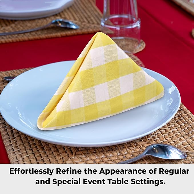 Urban Villa Cloth Napkins Set of 12 20x20 Inches 100% Cotton Napkins Cloth Washable Soft Durable Reusable Absorbent Table Dinner Napkins Cloth for Hotel Lunch Restaurant Weddings Parties-Yellow White