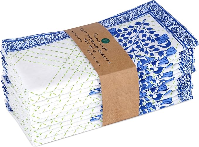 FINGERCRAFT Cloth Napkins, Set of 12 Cotton Linen Blend Printed Dinner Napkins Cloth Mitered Corner Perfect for Parties Dinners Weddings Cocktail Christmas Easter 20x20 Mesh Banquet