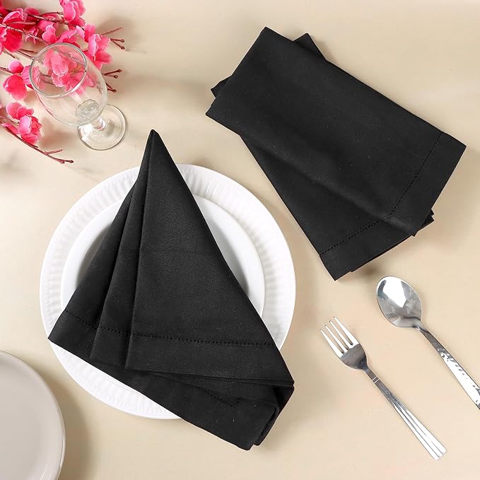 FINGERCRAFT Cloth Napkin Hemstitched 20x20 Inch Generous Picot Hem, Mitred Corner, Everyday Use Premium Quality High GSM and Good Absorbency Set of 12 Easter Color Black