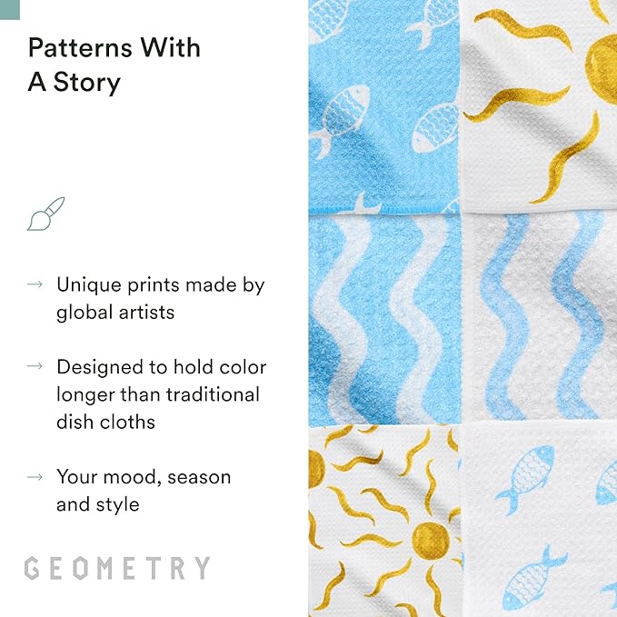 GEOMETRY Dishcloth – Spring & Summer Collection – Quick-Dry, Ultra-Absorbent, Reusable Microfiber Kitchen Towels for Drying & Cleaning - Summer Line - 6 Pack