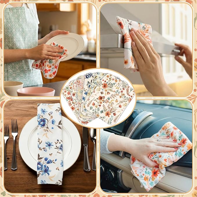 Redbaker 30 Pcs Reusable Paper Towels Rolls Towels Bulk Kitchen Washable Paperless Cloth Cotton Hand Napkins with Cardboard Reusable Napkins for Kitchen Bathroom (Vintage Flower)