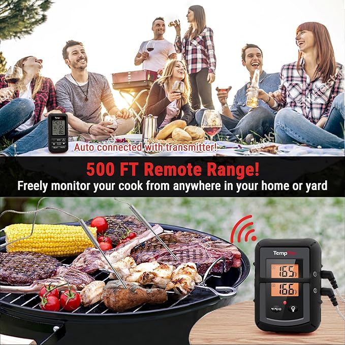TempPro TP20 500FT Wireless Meat Thermometer with Dual Meat Probe, Digital Cooking Food Meat Thermometer Wireless for Smoker BBQ Grill Thermometer Beef Steak Turkey Thermometer (Previously ThermoPro)