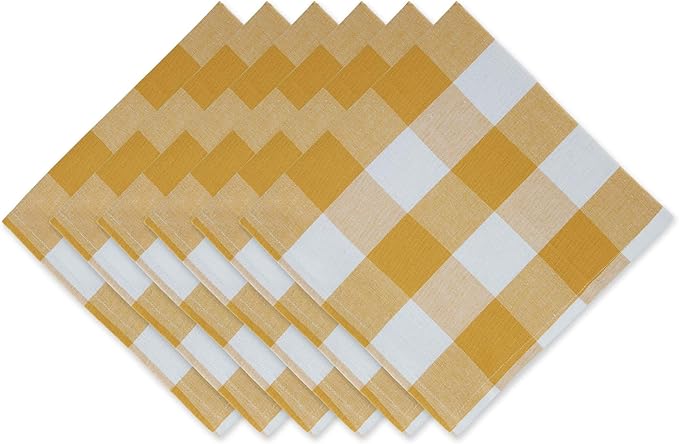 DII Buffalo Check Collection, Classic Farmhouse Cloth Napkin Set, 20x20, Honey Gold, 6 Piece