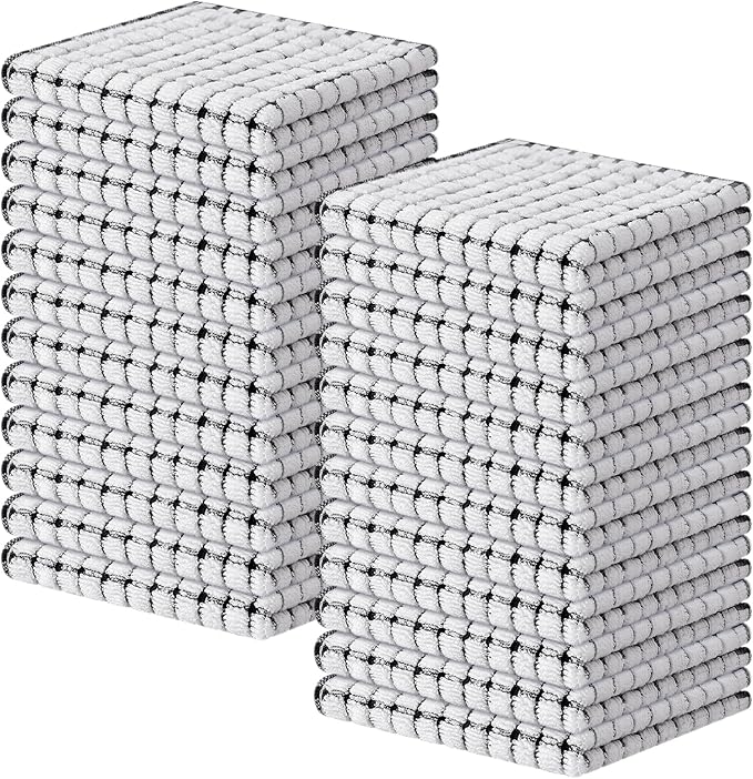 Kitinjoy Cotton 24 Pack Terry Kitchen Dish Cloths, 12 x 12 Inches Super Soft and Absorbent Dish Rags, Quick Drying Dish Towels for Washing Dishes, Black