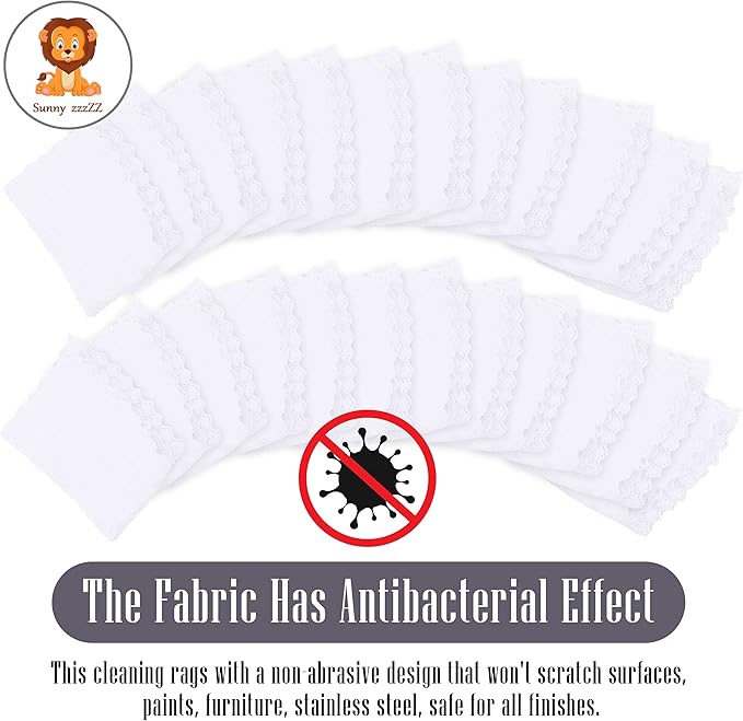 Sunny zzzZZ 24 Pack Kitchen Dishcloths - Does Not Shed Fluff - Reusable Dish Towels, Dish Cloths, Super Absorbent Coral Fleece Cleaning Cloths, Nonstick Oil Washable Fast Drying, 10 x 10 Inch (White)