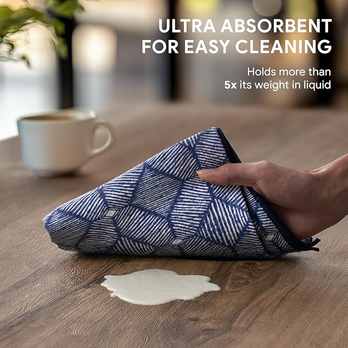 RECYCO Waffle Kitchen Towel Set of 2 - Quick Dry Microfiber Sustainable Dish Towels - Ultra Absorbent Reusable Cleaning Tea Towels - Lightweight Hand Towels,16”x 28”, Indigo Harmony
