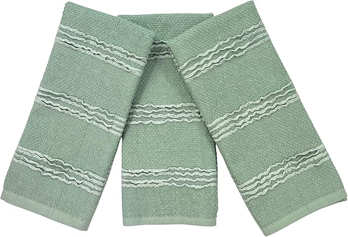 Sage Green Kitchen Dish Towels: 100% Cotton Cloth Soft Cleaning Drying Absorbent Textured Terry Loop, Set of 3 28" x 18" Multipurpose for Everyday Use