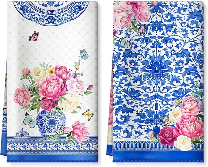 Floral Microfiber Kitchen Towels, Soft Absorbent Hand Towel 15.7 × 23.6 inch, Thick Dish Cloth for Party Anniversary Holiday Decoration, Housewarming Gifts for Mom