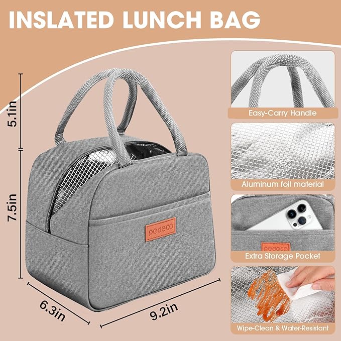 PEDECO Bento Box Set with Lunch Bag, Lunch Containers for Women&Men&Kids. Leakproof 3-Compartment and 2-Tier Stackable Container with Portable Sauce Pod, Microwave/Dishwasher Safe, BPA-Free (Green)